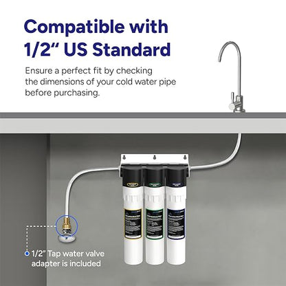 Pureal 3-Stage Under Sink Reverse Osmosis Water Filtration System with Stainless Steel Faucet, Reduces TDS for Cleaner, Great-Tasting, Auto Shut-Off Valve, Easy Install, Made in Korea (PPU-1100RO)