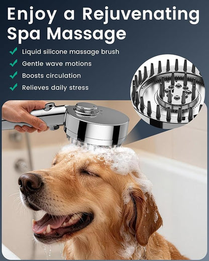 Ion Drops Filtered Shower Head with Handheld, High Pressure 4 Spray Mode Showerhead with Filters for Hard Water Softener, Handheld Shower Heads Filter with ON/OFF Switch for Pets (Chrome)