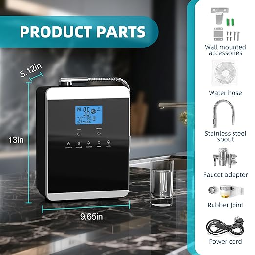 Alkaline Water Ionizer Machine for Home, 11 Titanium Plates Alkaline Water Machine, pH 4-10.5 Acid Water Purifier, Water Filter Up to -600mV ORP | 10000 Liters Per Filter