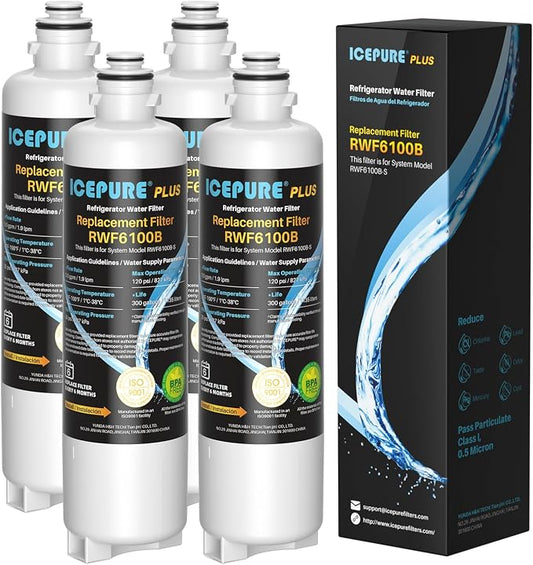 ICEPURE PLUS BORPLFTR50 Refrigerator Water Filter Replacement for Bosch Ultra Clarity Pro BORPLFTR55, 11032531, 12033030, 12028325, 11025825, B36CT80SNS, B36CL80ENS, WFC100MF, WFS200MF, 4PACK