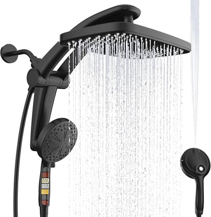 Rain Shower Head with filtered Handheld High Pressure rainfall Shower Heads with Handheld Spray Combo Adjustable one-piece stand daul shower head Built-in Magnetic Docking and Power Jets-matter black