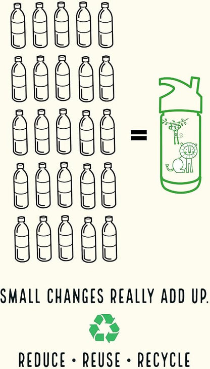 Stephen Joseph Stainless Steel Water Bottles, 18 OZ, Straw lid, Reusable tumbler, Insulated, Zoo