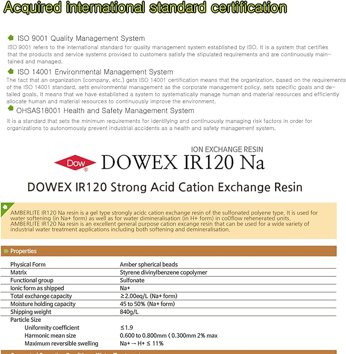 FilterTech DOW Water Softener Resin Replacement 100percent Ion IR120 2L Industrial White SC0074000004 0