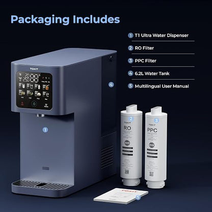 TOKIT Reverse Osmosis Water Filter Countertop T1 Ultra Cold & Hot Dual UV Water Dispenser 5℃ Cooling and Instant Heating RO Water Filtration System 8 Temp Choice, NSF/ANSI 58, No Installation for Home