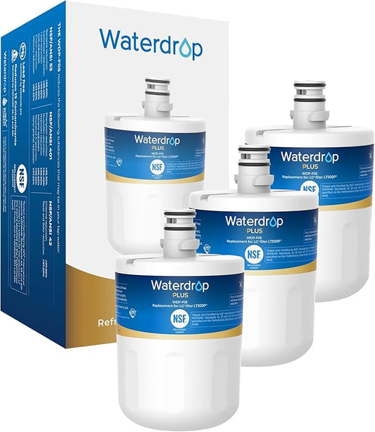 Waterdrop Plus 5231JA2002A NSF 401&53 Refrigerator Water Filter, Reduce PFAS, Replacement for LG® LT500P®, ADQ72910911, ADQ72910901, Kenmore 9890, GEN11042FR-08，3 Filters (Package May Vary)