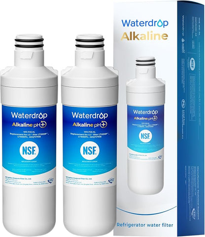 Waterdrop Alkaline LT1000PC ADQ747935 Refrigerator Water Filter, 2 Pack | Replacement for LG® LT1000P®/PC/PCS, LFXS26973S, LMXS28626S, LMWS27626S, LFXS28596S, ADQ74793501, ADQ74793502 and LT120F®