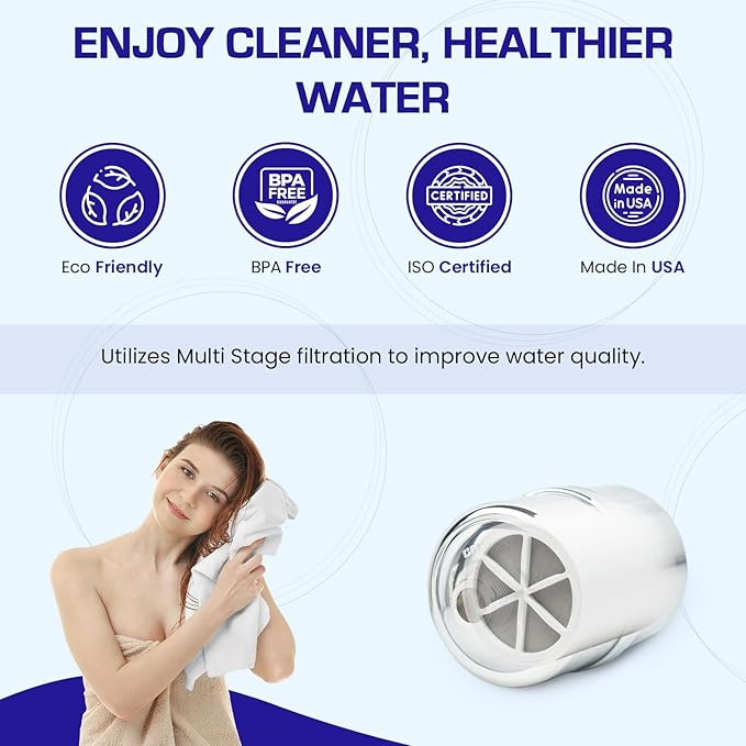 Crystal Quest Shower Filter with Head, Shower Head Filter for Hard Water, Shower Water Filter Removes Chlorine, chloramines & VOCs, Filter Shower Head, Improves Skin & Hair, Long-Lasting - Gold