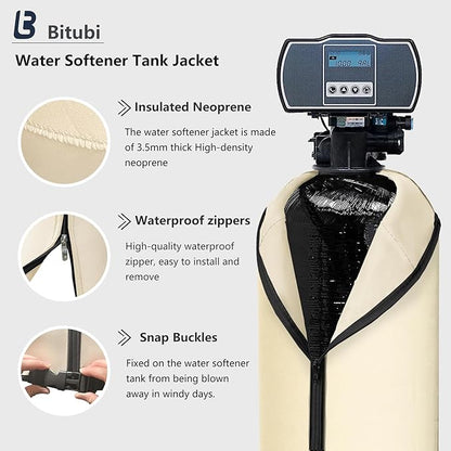 Bitubi Water Softener Neoprene Sweat Jacket, Outdoor Water Softener and Filter Tank Cover to Prevent Sweating, Water Softener Insulated Cover (12x52, Beige)