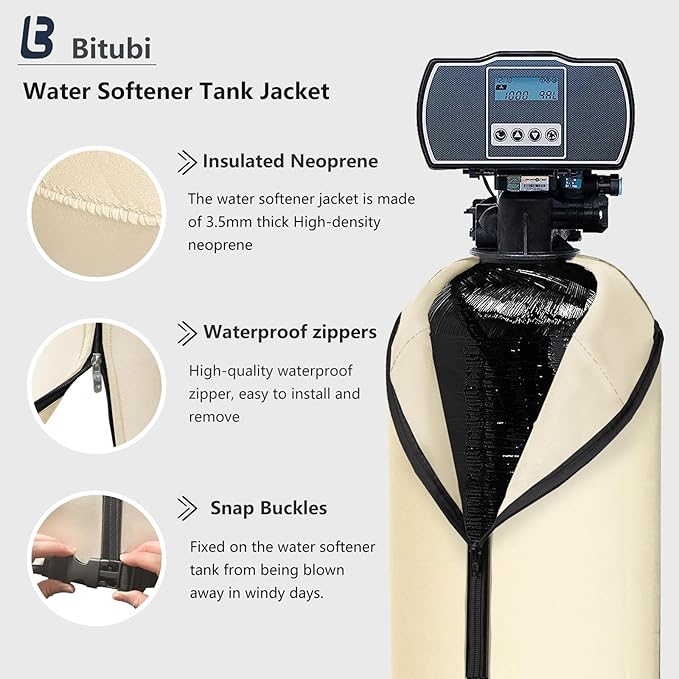 Bitubi Water Softener Neoprene Sweat Jacket, Outdoor Water Softener and Filter Tank Cover to Prevent Sweating, Water Softener Insulated Cover (10x54, Beige)