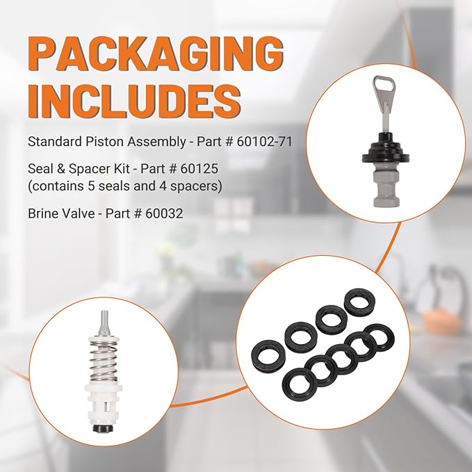5600SXT Water Softener Rebuild Kit Replacement for Fleck 5600SXT Digital Softener Valve, Water Softener Standard Piston 60102-71, Seal & Spacer Kit 60125 (60125-20), Brine Valve 60032