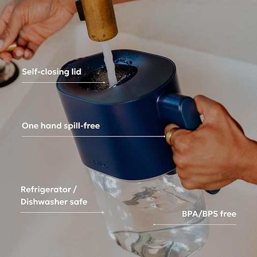 LARQ Water Filter Pitcher, 8-Cup - Removes Lead, PFAS, Chlorine & HAA5 | NSF-tested Nano Zero plant-based filter keeps healthy minerals; BPA-free, fits fridge, 60-gal filter, water jug, Monaco Blue