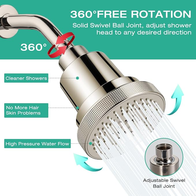 Aquaronvie NSF Certified Filtered Shower Head with KDF-55, High Pressure 3 Spray Modes Showerhead Water Softener for Hard Water, Remove Chlorine & Impurities for Softer Skin and Hair, Brushed
