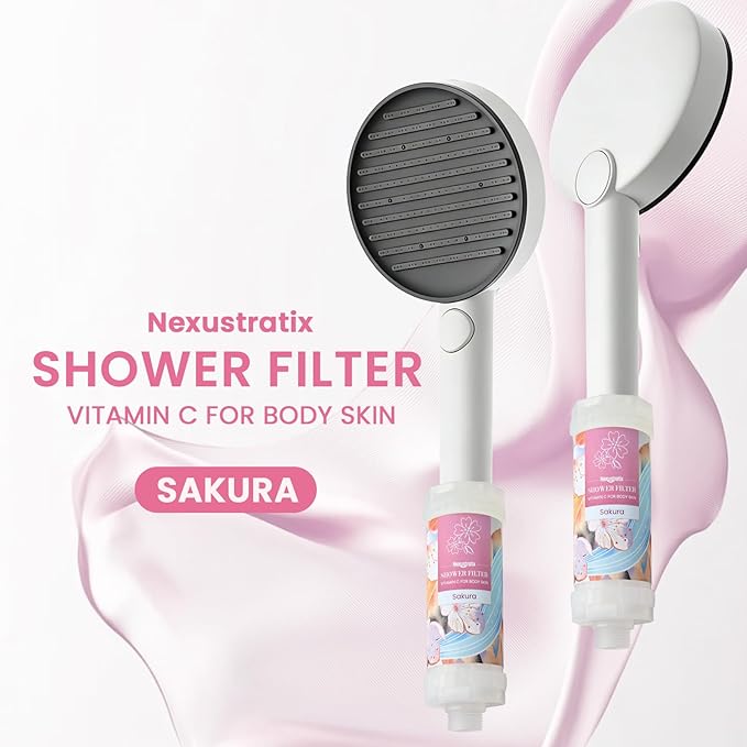 Vitamin-C Handheld Showerhead Filter For Hard Water, Luxurious Scent Skin Care & Hair Enhancement Softener Purifier, Aromatherapy Water Purify, Sakura Odor