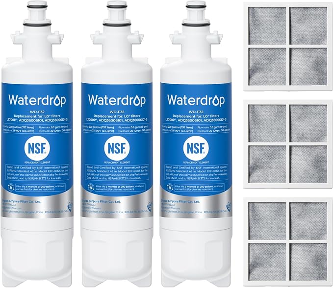 Waterdrop ADQ36006101 Water Filter, Replacement for LG® LT700P®, 3 Combo | Replacement for Kenmore® 9690, 469690, ADQ36006102, LFXS30766S, RFC1200A, FML-3 and LT120F® Air Filter