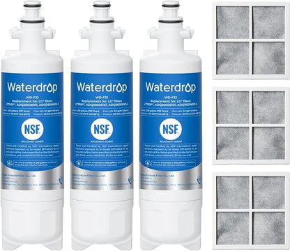 Waterdrop ADQ36006101 Water Filter, Replacement for LG® LT700P®, 3 Combo | Replacement for Kenmore® 9690, 469690, ADQ36006102, LFXS30766S, RFC1200A, FML-3 and LT120F® Air Filter
