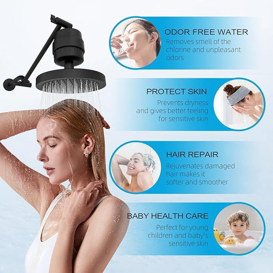 Yodel Shower Filter with 6 Cartridge Matte Black - Hard Water Softener, 99% Removes Chlorine & Impurities, Improves Skin & Hair Condition, Universal Fit for Shower Heads