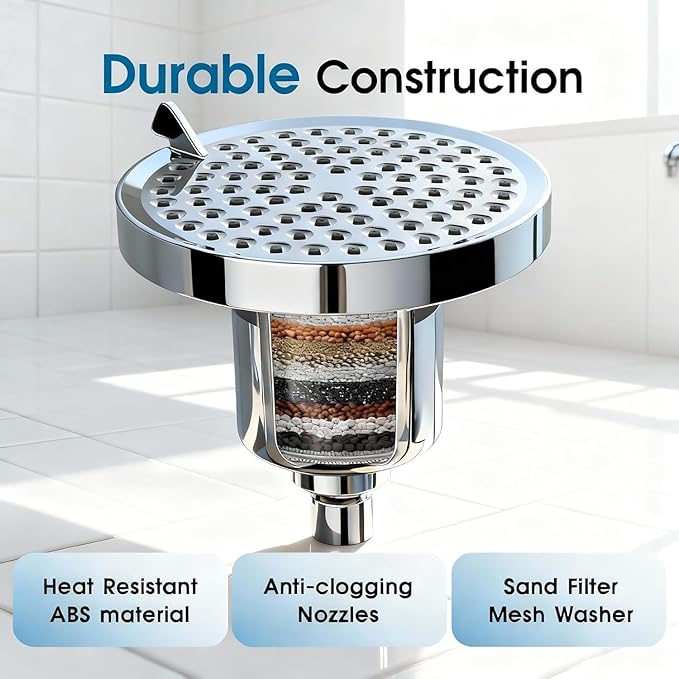 6" Shower Head and 25 Stage Shower Filter Combo, High Pressure 7 Spray Settings Filtered Showerhead with Water Softener Filter Cartridge for Hard Water Remove Chlorine and Harmful Substances(Chrome)