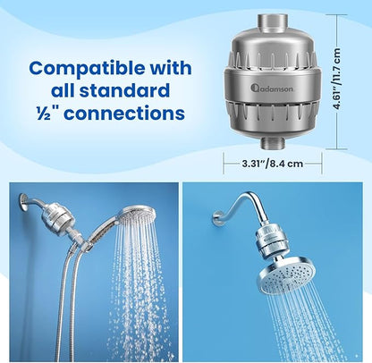 Adamson Shower Filter for Hard Water – 36-Stage Filtered Shower Head, Helps Reduce Chlorine – Supports Healthier Skin & Hair – High Output – Easy Tool-Free Install – Extra Cartridge Included