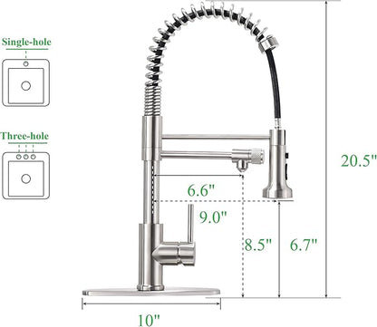 Kitchen Sink Faucet, Pull-Down Water Filtration Faucet, Bar Filter, Brushed Nickel, Stainless Steel, PB1017