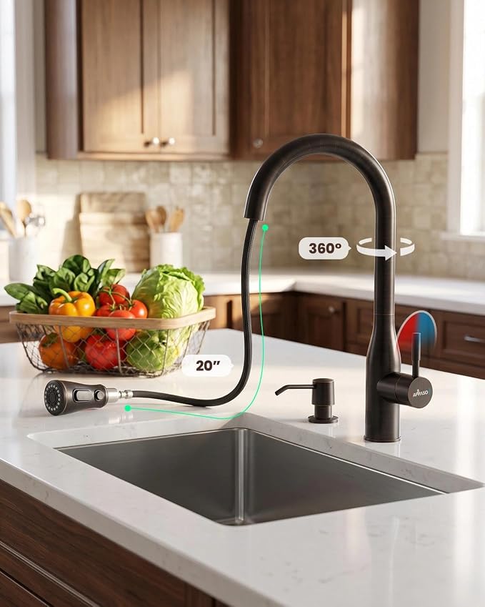 APPASO Oil Rubbed Bronze Touchless Kitchen Faucet with Soap Dispenser | cUPC Lead-Free Hoses Motion Sensor Hands Free Vintage Sink Faucets Pull Down Sprayer 3 Modes for 1-4 Hole Farmhouse RV Sink