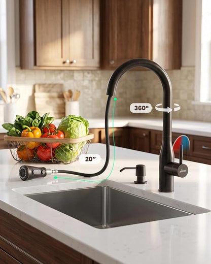 APPASO Oil Rubbed Bronze Touchless Kitchen Faucet with Soap Dispenser | cUPC Lead-Free Hoses Motion Sensor Hands Free Vintage Sink Faucets Pull Down Sprayer 3 Modes for 1-4 Hole Farmhouse RV Sink