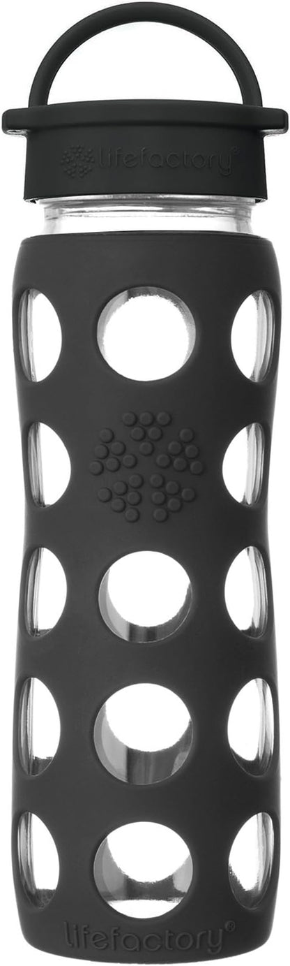 Lifefactory 22-Ounce BPA-Free Glass Water Bottle with Classic Cap and Protective Silicone Sleeve, Onyx