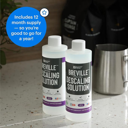 Essential Values Descaling Solution Compatible with Breville, Coffee Pot Cleaner, Descaler Specially Formulated for Breville Coffee Machines,12 Month Supply, 2-Pack