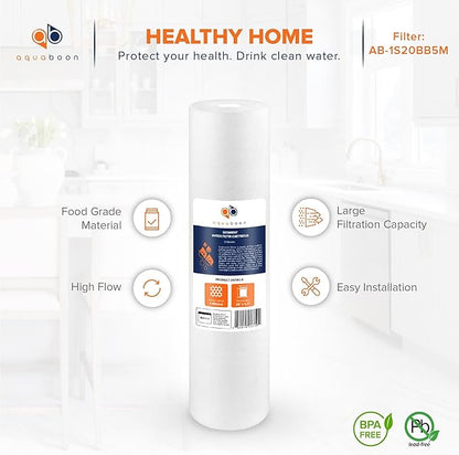 Aquaboon 5 Micron 20 x 4.5 Whole House Water Filter Replacement Cartridge Set: Sediment, Anti-Scale, Carbon for 3-Stage Water Filtration System 2 Pack