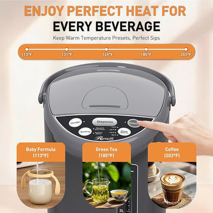 Rosewill Electric Water Boiler and Warmer - 5L/5.3 Qt Stainless Steel Hot Water Dispenser w/Rotating Base, Keep Warm Temperature Set, Auto Shut Off, Safety Lock - Gray