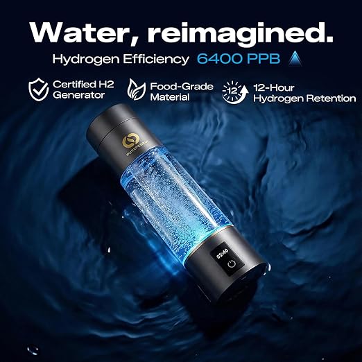 PUREPEBRIX Hydrogen Water Bottle Generator - Up to 6400 PPB & 12-Hour Hydrogen Retention - H2 Certified SPE/PEM Tech - Portable, Recovery & Thoughtful Wellness Gift (Grey)