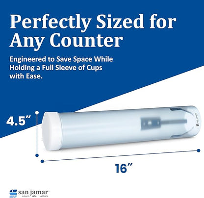 San Jamar Medium Pull-Type Cup Dispenser 4-10 Oz. Cups with Flip Cap for Restaurants, Home, And Office, Plastic, 16 Inches, Frosted Blue