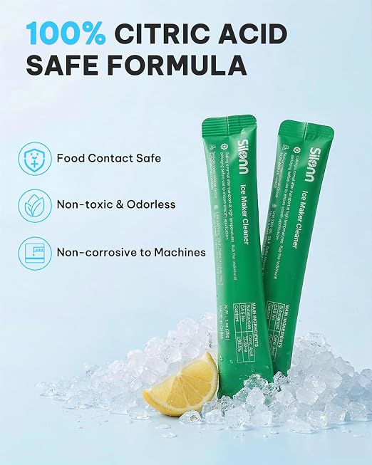 Silonn Ice Maker Cleaner & Descaler | Fast Dissolving, Safe| 100% Pure Citric Acid Descaler Powder, 24 Individually Packaged Pouches, Compatible with All Ice Makers & Coffee Machines