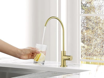 AguaStella AS09CB Brushed Gold Softly Stainless Steel Kitchen Water Filter Faucet RO Faucet for Most Reverse Osmosis Units or Water Filtration System in Non-Air Gap