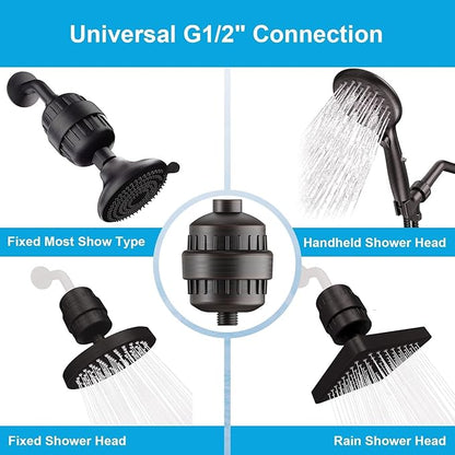 Yodel Oil Rubbed Bronze Shower Filter with 6 Cartridge - Hard Water Softener, 99% Removes Chlorine & Impurities, Improves Skin & Hair Condition, Universal Fit for Shower Heads
