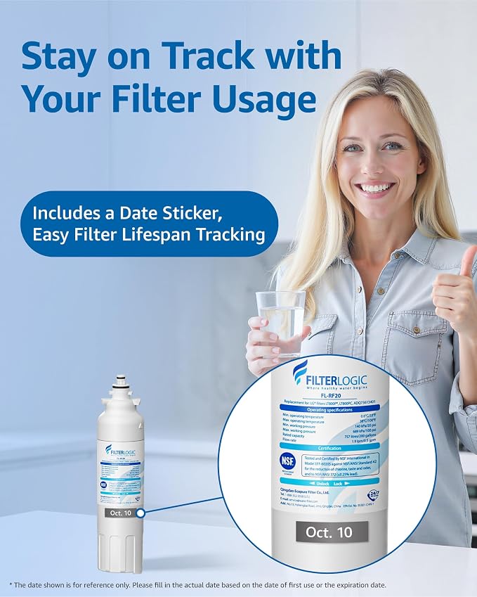 Filterlogic ADQ73613401 Refrigerator Water Filter, Replacement for LG® LT800P®, LT800PC, ADQ736134, ADQ73613402, LSXS26326S, LSXS26366S, LMXS30776S, LSXS26366D, LMXC23746S, 46-9490, 469490, Pack of 3