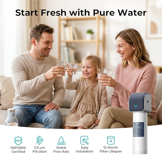 VIOMI Under Sink Water Filter System, 0.5μm Filtration, Reduces PFAS, Lead, Chlorine, Bad Taste & Odor, Kitchen Faucet Connection, NSF/ANSI 372, 42, 53 Certified, 1 Year or 10,000 Gallons Lifespan