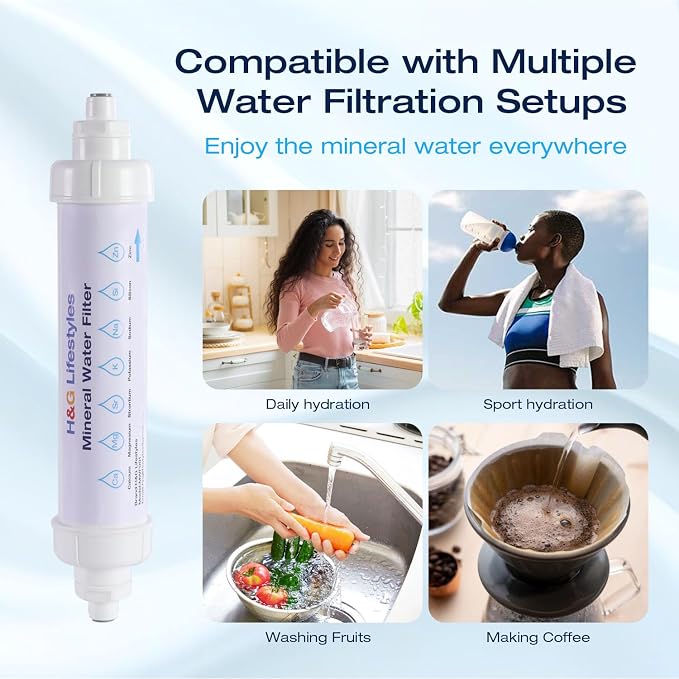 H&G Lifestyles Remineralization Filter,Mineral Water Filter 1,500 Gallons | Water Remineralizer for Reverse Osmosis with 1/4" Quick Connect Thread, Restore Essential Minerals for RO Water System