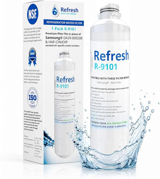 Refresh R-9101 Refrigerator Water Filter Replacement for Samsung DA29-00020A, DA29-00020B, HAF-CIN/EXP, NSF/ANSI 42, 6-Month 300 Gallon Filter (1 Pack, Standard)