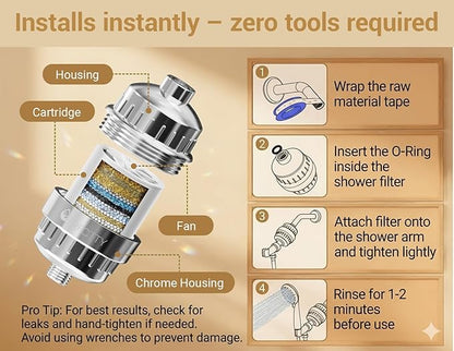 25-Stage Shower Filter with Enhanced KDF, Reduces Scale Buildup, Revitalizes Hair, Skin & Nails. Softens Hard Water, Removes 99% Lead, Chlorine, Fluoride & Harmful Chemicals. High-Output Flow, Chrome