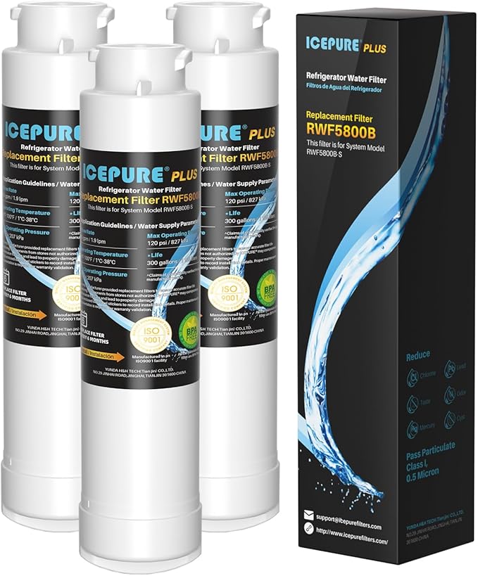 ICEPURE PLUS RWF5800B Replacement for Frigidaire EPTWFU01 EWF02, PureSource Ultra 2, Pure Source Ultra II, SCWFTCTO, GP006, MR022, JO22, BO022, DE022, TH-01, 1007, Refrigerator Water Filter, 3PACK