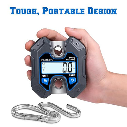 Fuzion Hanging Scale 440lb/200kg, Mini Crane Scale w/Stainless Steel Hook | No Setup Required, Hold/Tare Function, Large Display, Digital Hanging Scales for Weighing Animals, Hays, Fish, Travel Luggage