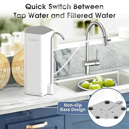 Countertop Water Filter, 8000 Gallons Alkaline Water Filtration System for Sink Faucet, Reduces 99.99% Chlorine, Heavy Metals, Bad Odor, OM-CF04 Included 1 Filter