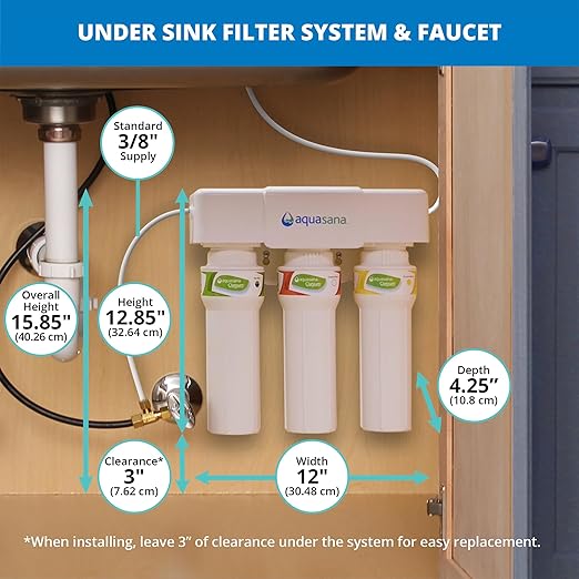 Aquasana Under Sink Water Filter System - Reduces PFAS, Lead, & Chlorine in Drinking Water - Under Counter Claryum Filtration for Kitchen - 3-Stage Max Flow - Oil-Rubbed Bronze Faucet - AQ-5300+.62