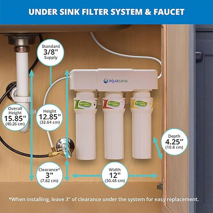 Aquasana Under Sink Water Filter System - Reduces PFAS, Lead, & Chlorine in Drinking Water - Under Counter Claryum Filtration for Kitchen - 3-Stage Max Flow - Chrome Faucet - AQ-5300+.56