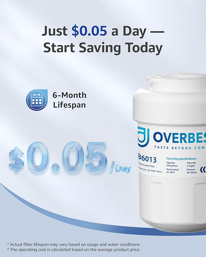 Overbest OB6013 Replacement for GE® MWF®, Smartwater® MWFP, MWFA, GWF, HDX FMG-1, WFC1201, GSE25GSHECSS, Kenmore® 9991, RWF1060 Water Filter, 3 Filters