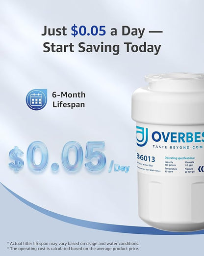 Overbest OB6013 Replacement for GE® MWF®, Smartwater® MWFP, MWFA, GWF, HDX FMG-1, WFC1201, GSE25GSHECSS, Kenmore® 9991, RWF1060 Water Filter, 3 Filters