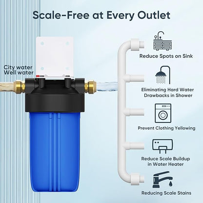 Whole House Water Softener Alternative, 4-Layer Scale Prevention Filter with 25,000 Gallons Capacity, Reduces Chlorine and Prevents Scale Buildup on Shower Head, Dishwasher, and More