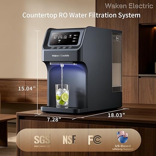 Waken Electric Reverse Osmosis Water Filter Countertop, UV Water Filtration System, 8-Stage RO Filtration Real Time TDS Display, BPA Free, PFAS, Lead & TDS Reduction (Sapphire Blue)