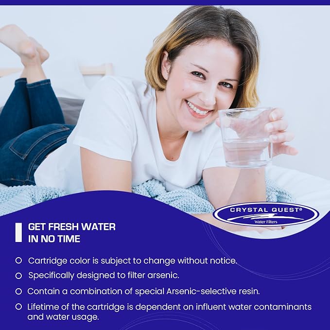 Crystal Quest Arsenic Removal + SMART Filter Cartridge 2-7/8" x 20" - Reduces Arsenic, Long-Lasting, Easy Installation, Heavy-Duty Water Filtration