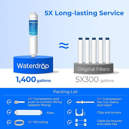 Waterdrop INL Inline Water Filter for Refrigerator and Ice Maker | Reduces Chlorine, Sediment, Bad Taste & Odor, NSF Certified High Capacity Drinking Water Filtration System, 1 Year